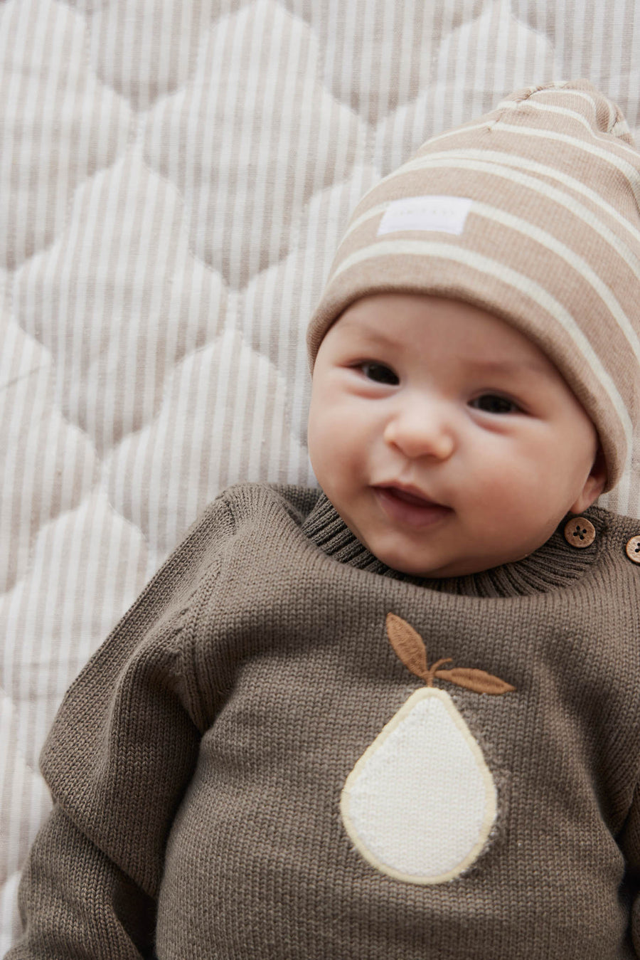 Organic Cotton Fine Rib Beanie - Elias Stripe Sable Marle Childrens Hat from Jamie Kay USA