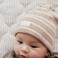 Organic Cotton Fine Rib Beanie - Elias Stripe Sable Marle Childrens Hat from Jamie Kay USA