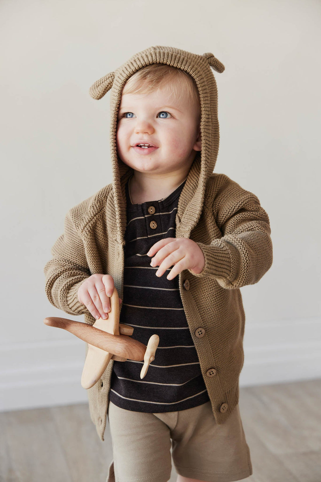 Pima Cotton Jason Tee - Easy Stripe Dark Chocolate/Woodsmoke Childrens Top from Jamie Kay USA