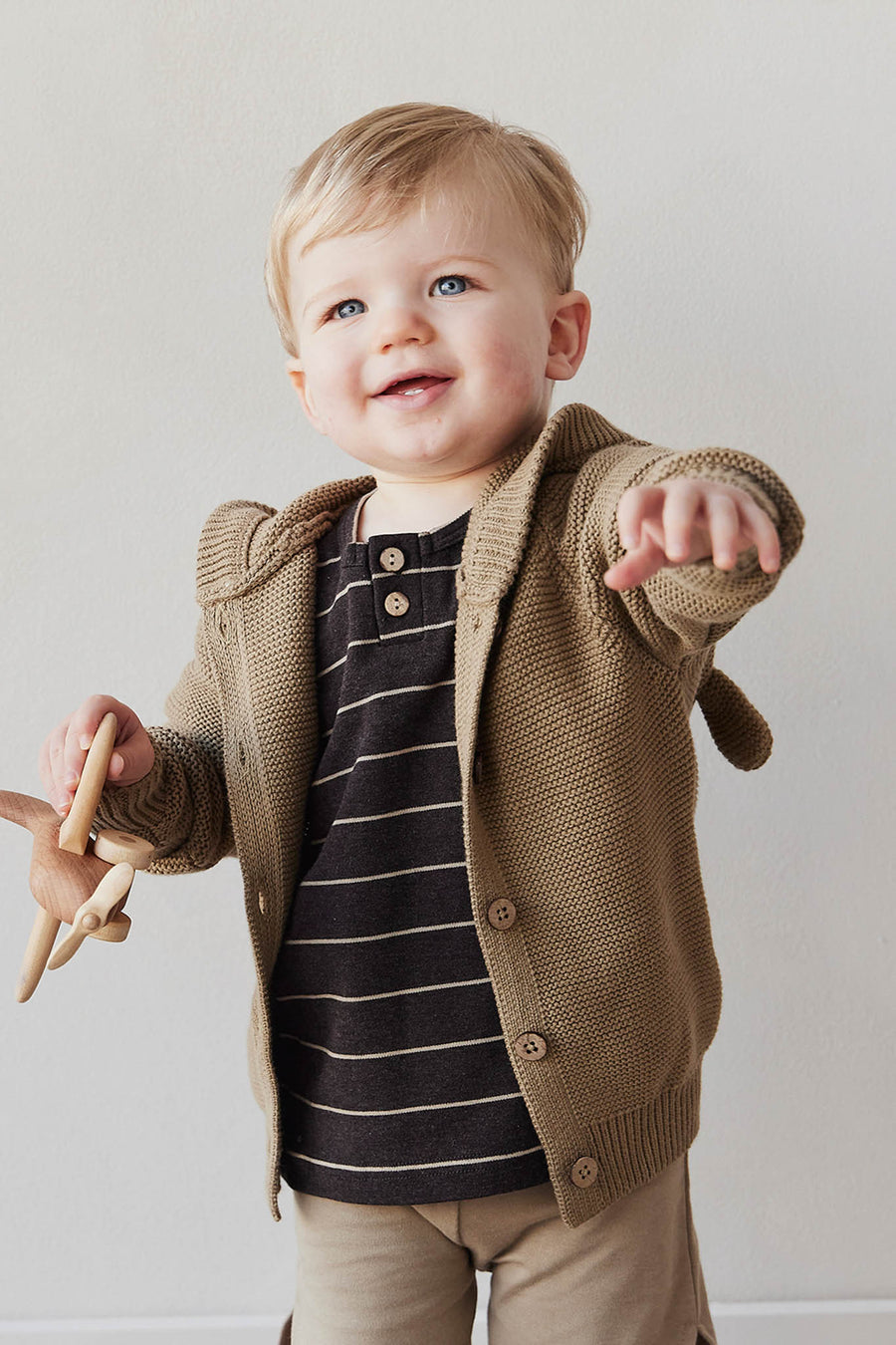 Pima Cotton Jason Tee - Easy Stripe Dark Chocolate/Woodsmoke Childrens Top from Jamie Kay USA