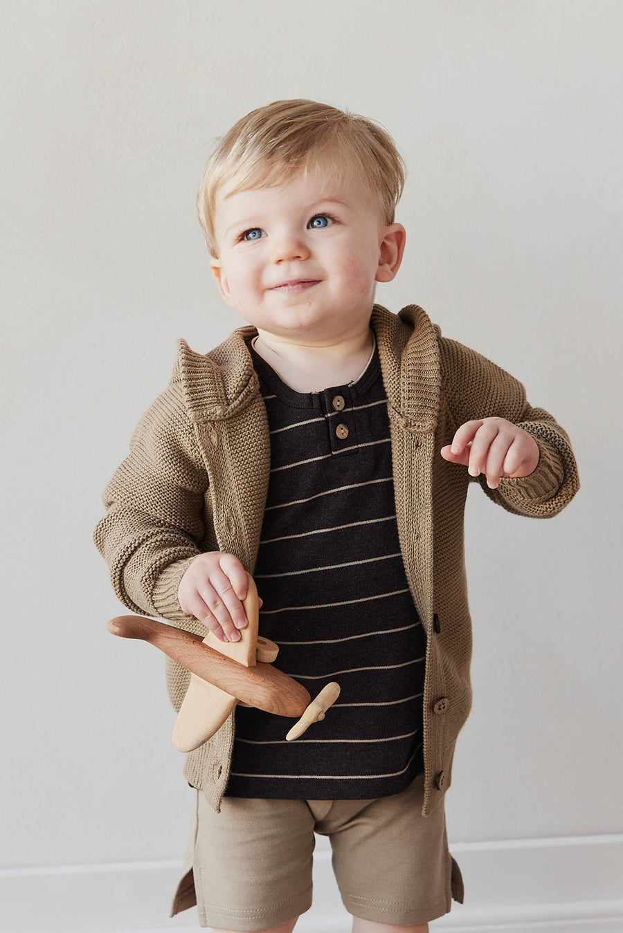 Pima Cotton Jason Tee - Easy Stripe Dark Chocolate/Woodsmoke Childrens Top from Jamie Kay USA