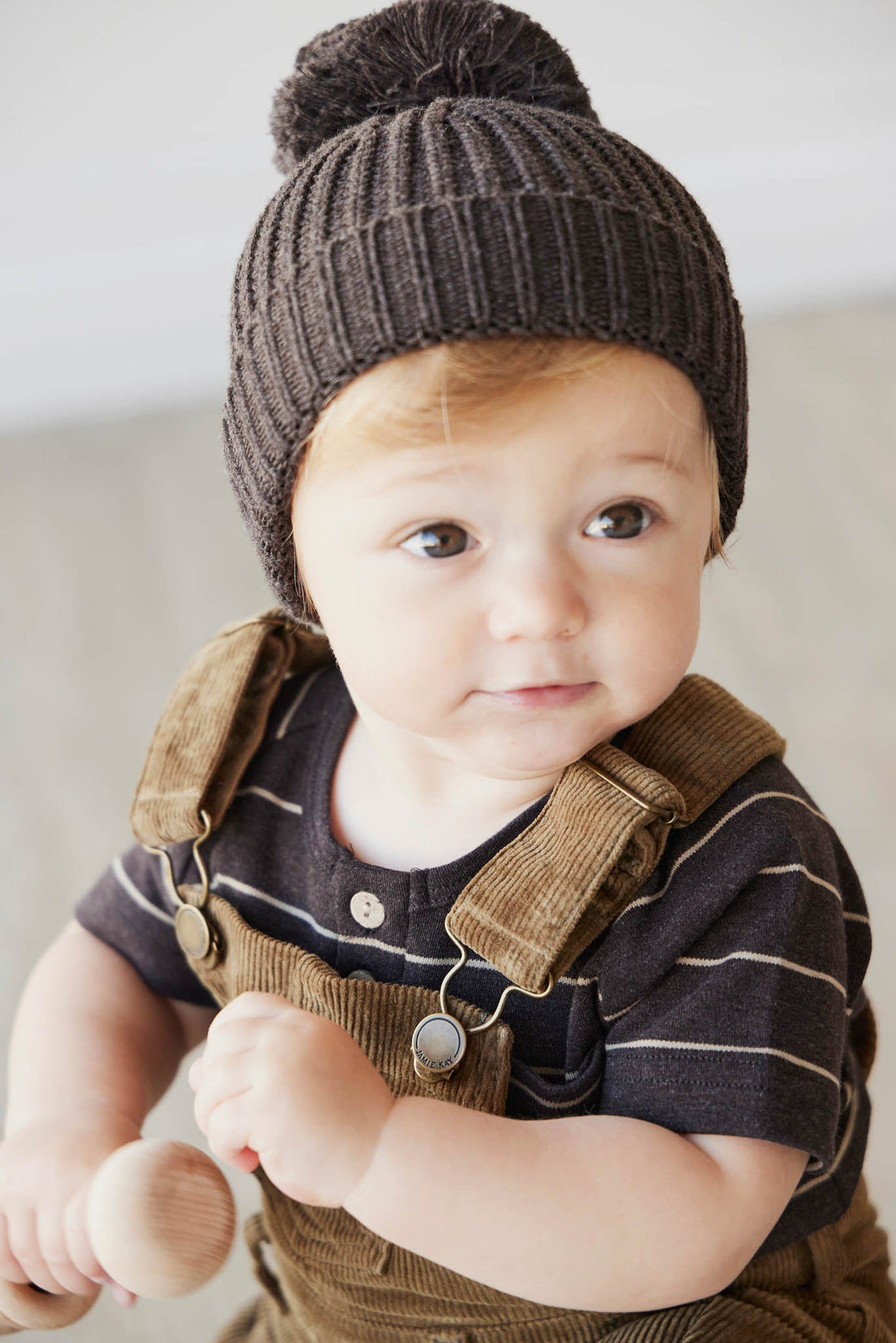 Pima Cotton Jason Tee - Easy Stripe Dark Chocolate/Woodsmoke Childrens Top from Jamie Kay USA