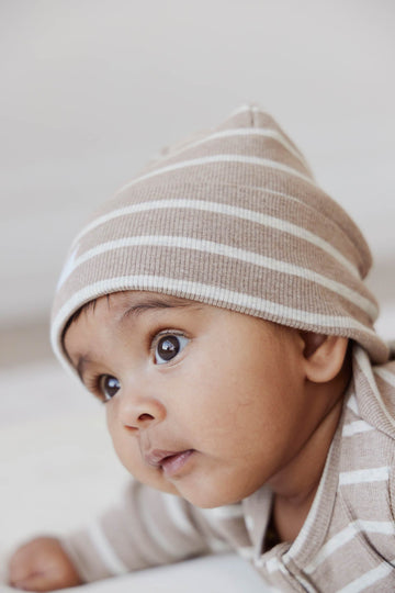 Organic Cotton Fine Rib Beanie - Elias Stripe Sable Marle Childrens Hat from Jamie Kay USA