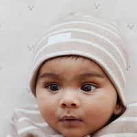 Organic Cotton Fine Rib Beanie - Elias Stripe Sable Marle Childrens Hat from Jamie Kay USA