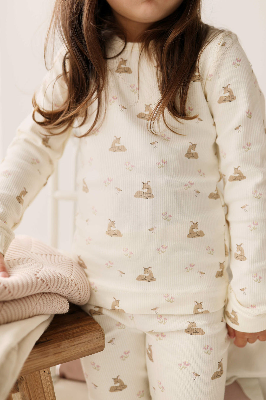 Organic Cotton Fine Rib Kayln Long Sleeve Pyjama Set - Little Fawn Childrens Pyjama from Jamie Kay USA