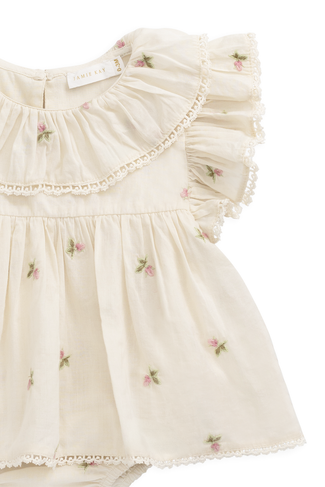 Organic Cotton Frannie Playsuit - Rosebud Egret Childrens Playsuit from Jamie Kay USA