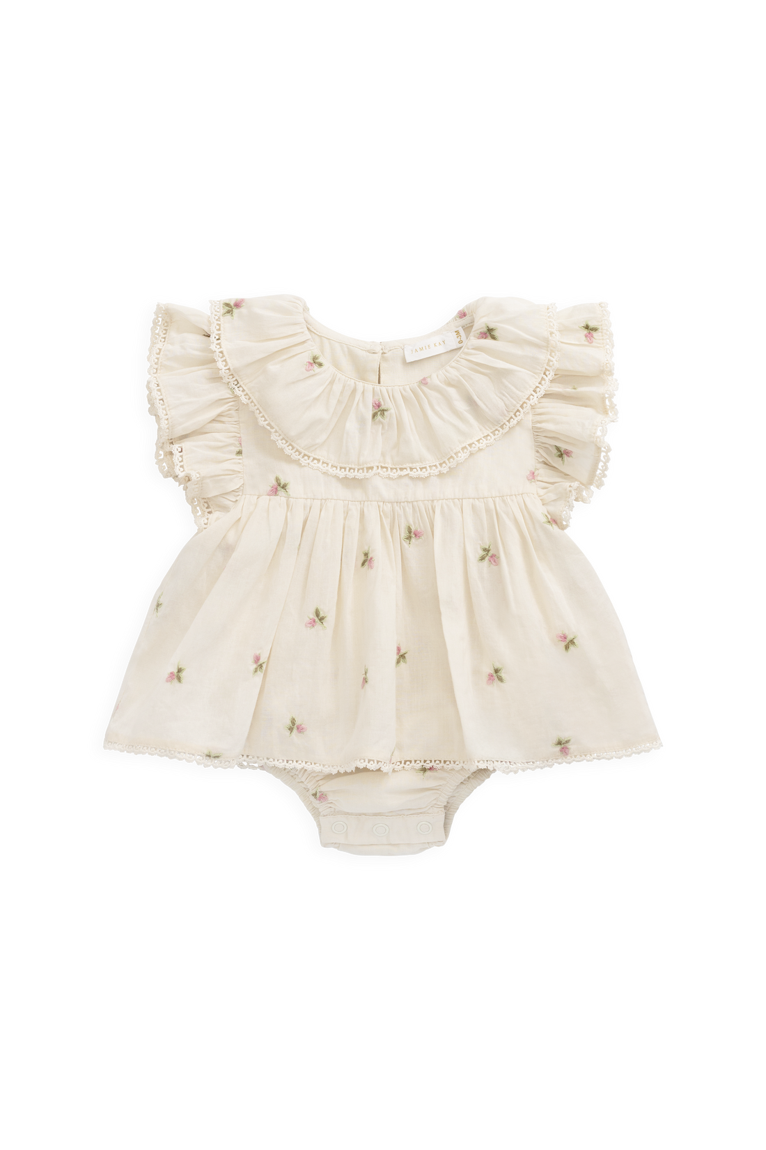 Organic Cotton Frannie Playsuit - Rosebud Egret Childrens Playsuit from Jamie Kay USA