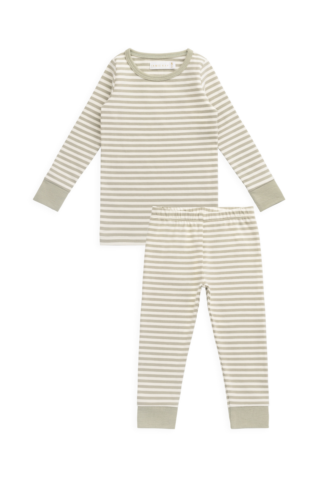 Organic Cotton Jude Long Sleeve Pyjama Set - Narrow Stripe Lichen/Cloud Childrens Pyjamas from Jamie Kay USA
