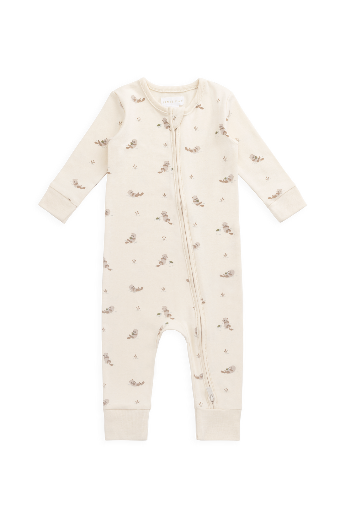 Organic Cotton Reese Zip Onepiece - Otter Buddies Tofu Childrens Onepiece from Jamie Kay USA