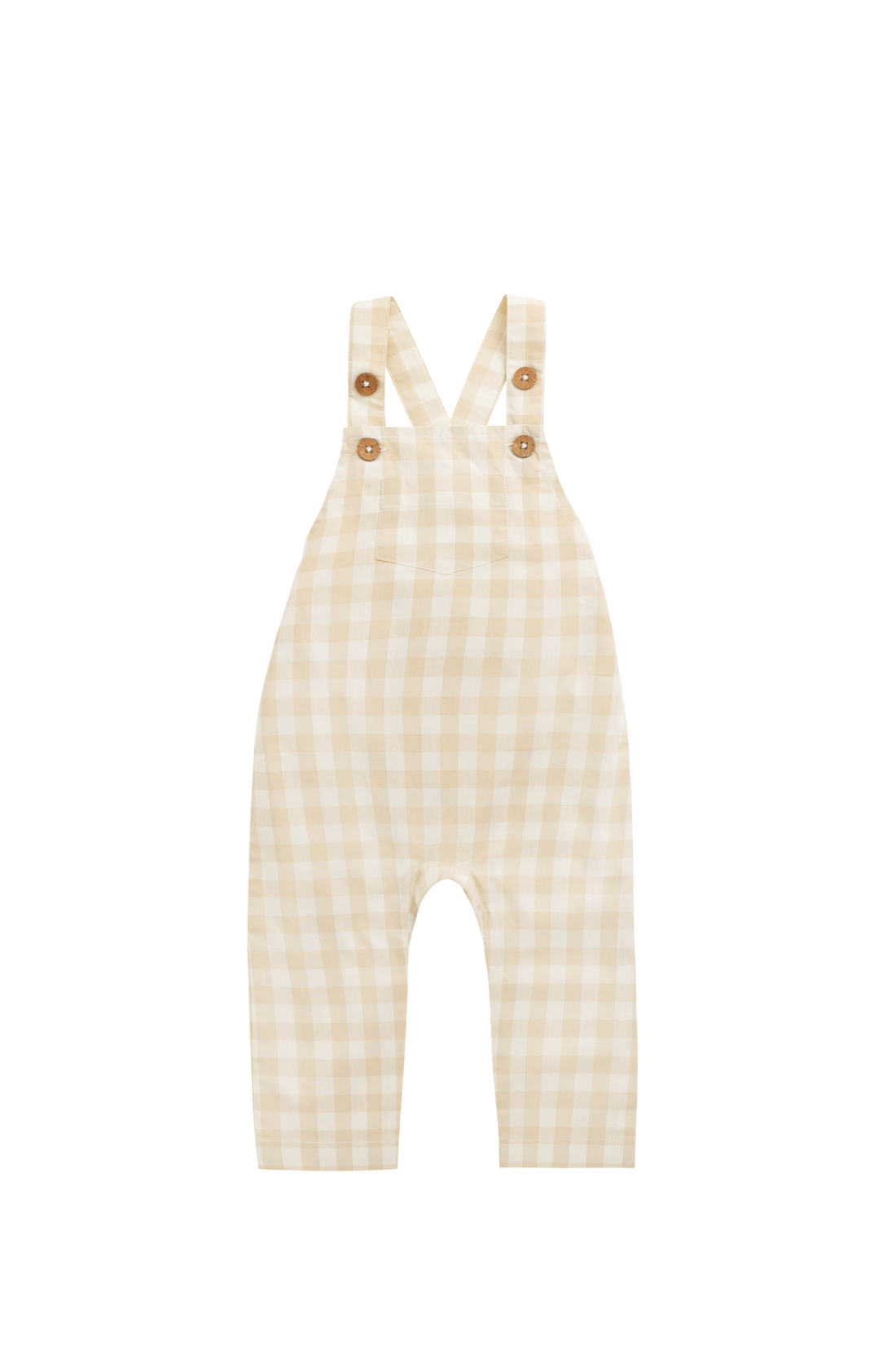 Organic Cotton Kingston Overall - Gingham Pale Khaki Childrens Overall from Jamie Kay USA
