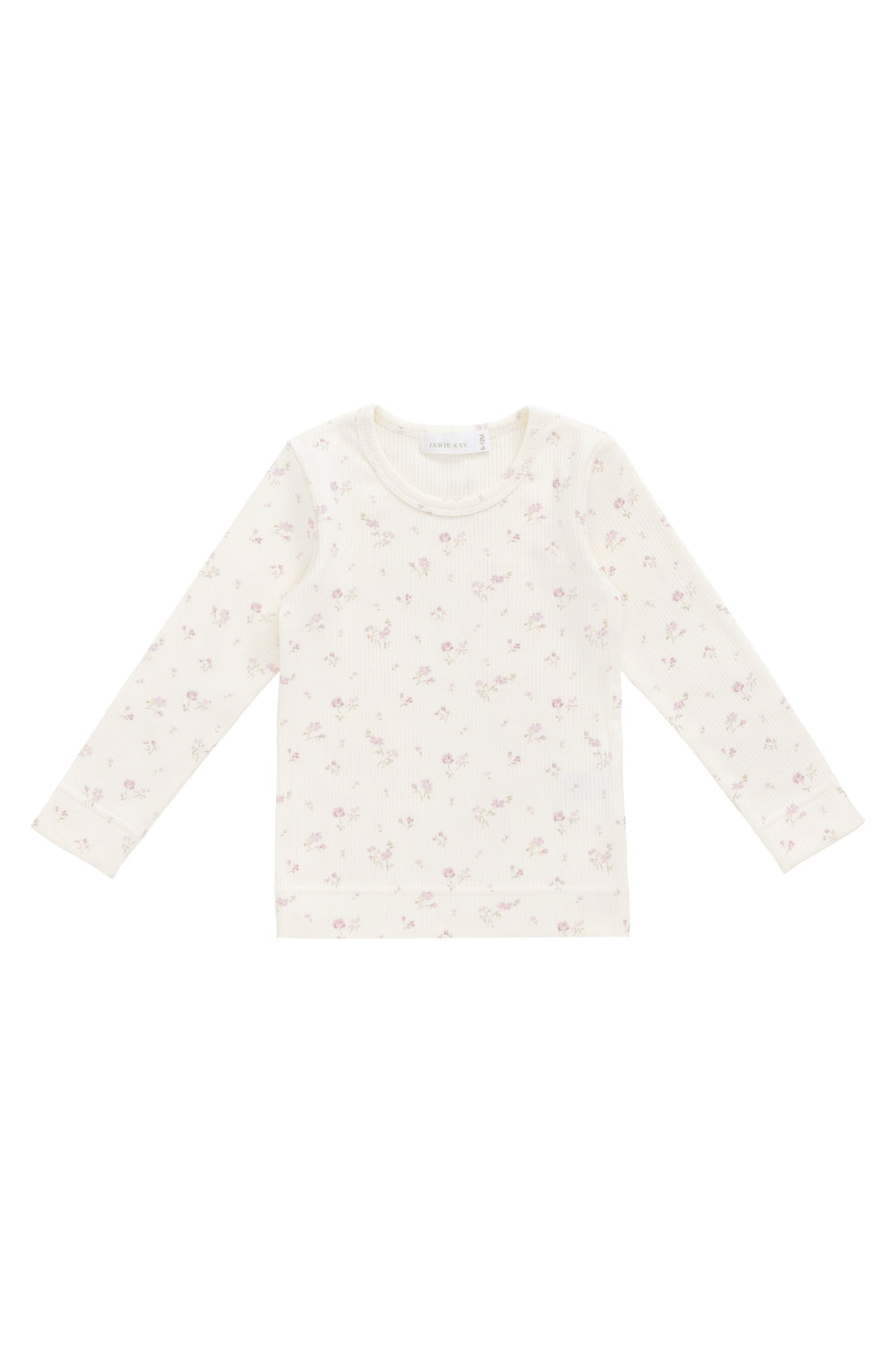 Organic Cotton Fine Rib Long Sleeve Top - Caroline Egret Childrens Top from Jamie Kay USA