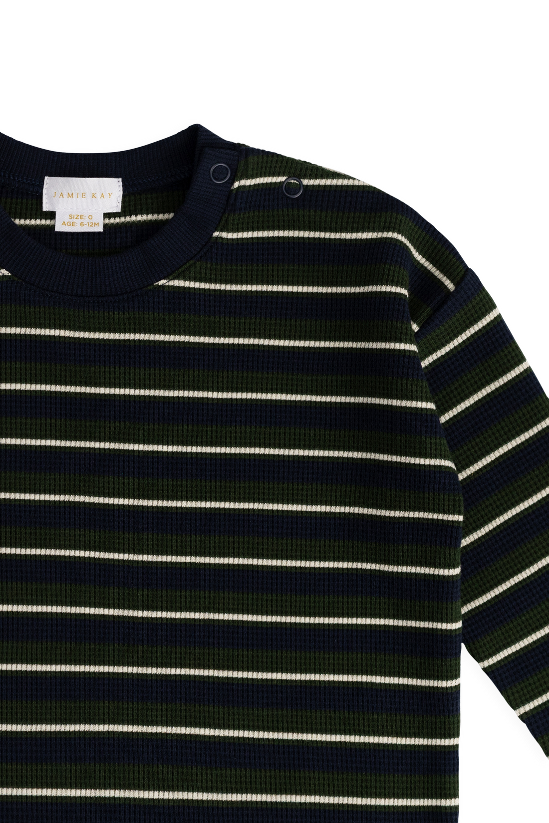 Organic Cotton Waffle Leith Long Sleeve Top - Maritime Grandeur Stripe Childrens Top from Jamie Kay USA