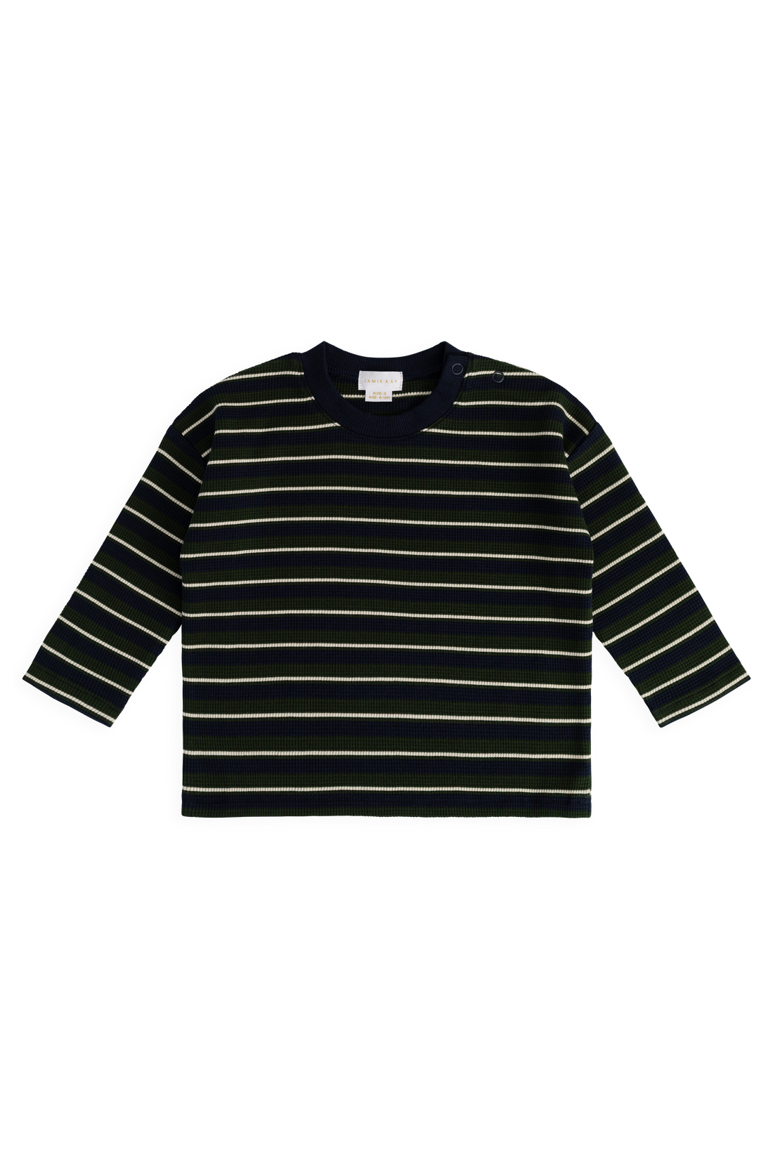 Organic Cotton Waffle Leith Long Sleeve Top - Maritime Grandeur Stripe Childrens Top from Jamie Kay USA