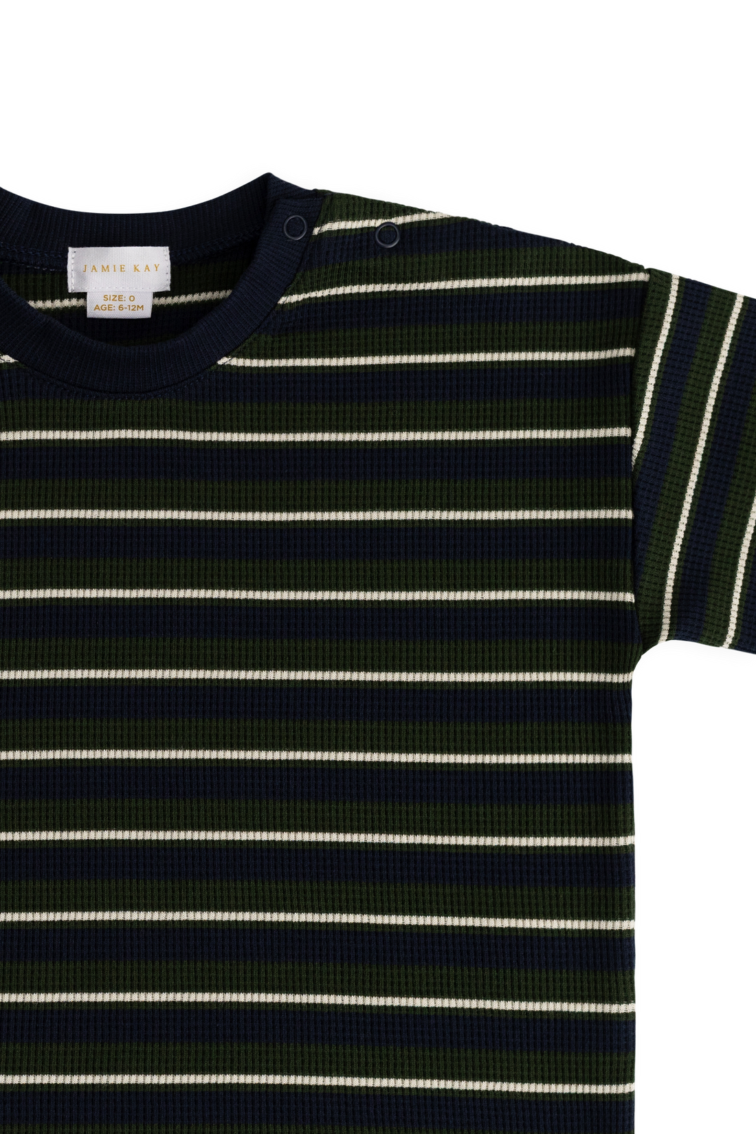 Organic Cotton Waffle Leith Tee - Maritime Grandeur Stripe Childrens Top from Jamie Kay USA