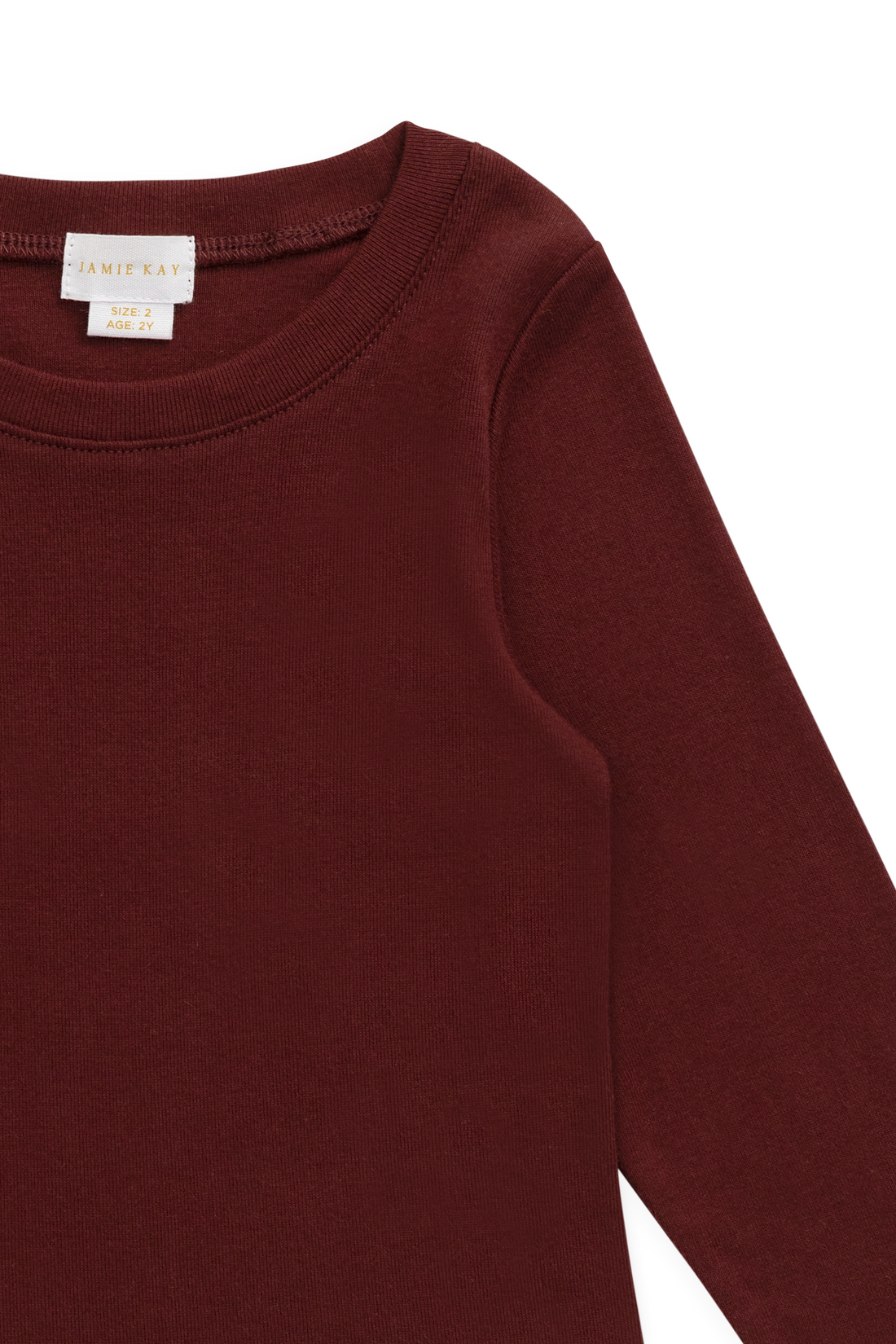 Organic Cotton Rib Helene Long Sleeve Top - Burgundy Childrens Top from Jamie Kay USA