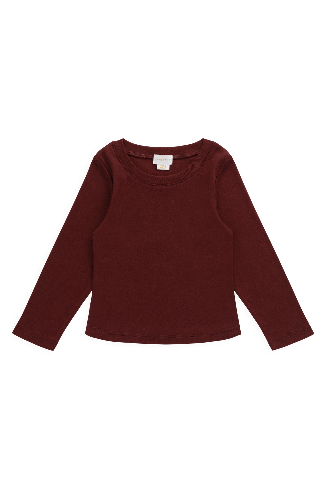 Organic Cotton Rib Helene Long Sleeve Top - Burgundy Childrens Top from Jamie Kay USA