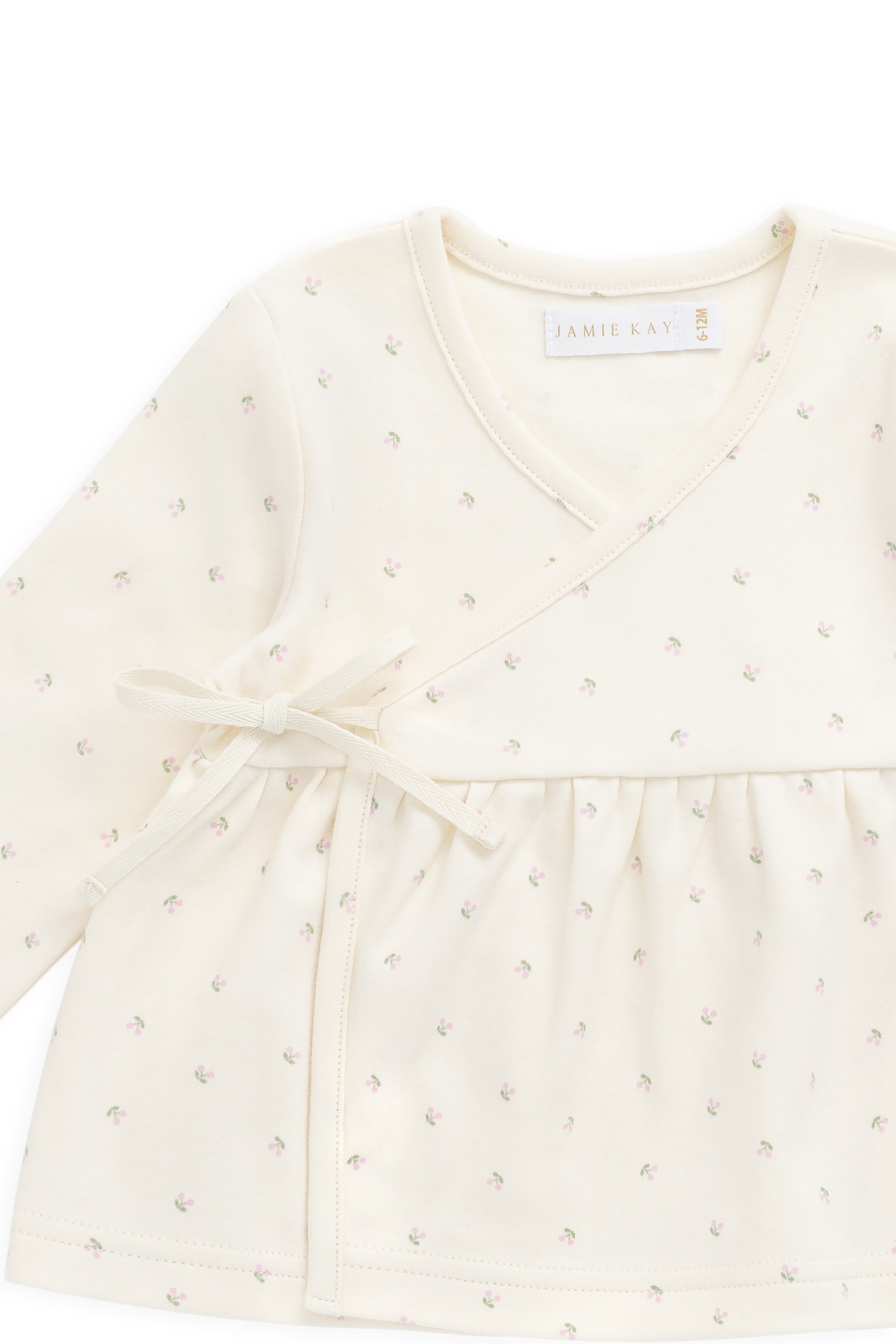 Organic Cotton Petal Wrap Top - Ditsy Cherries Childrens Top from Jamie Kay USA