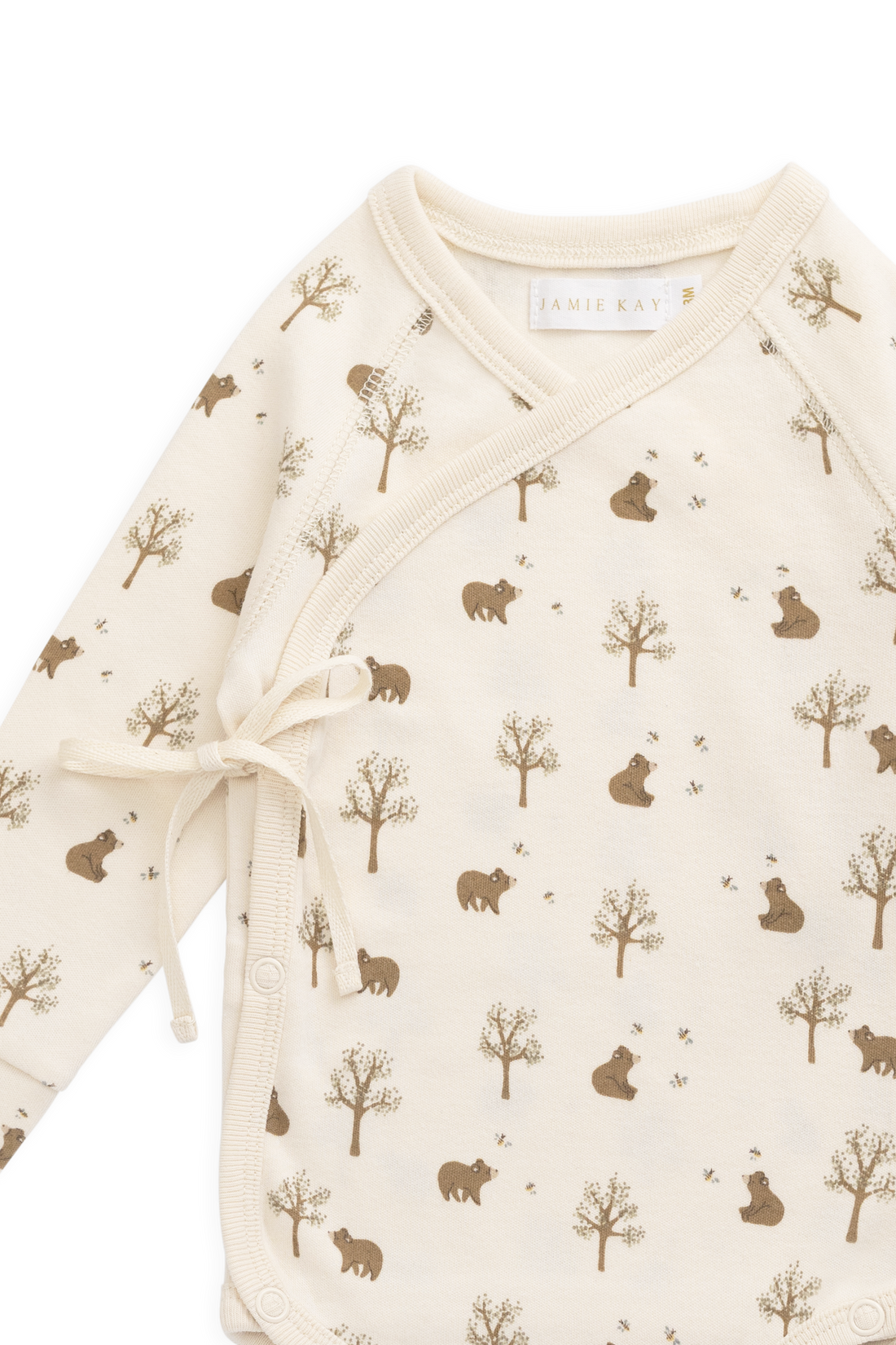 Organic Cotton Ames Wrap Long Sleeve Bodysuit - Honey Bear Cloud Childrens Bodysuit from Jamie Kay USA