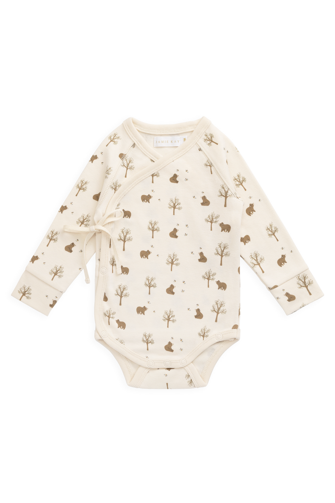 Organic Cotton Ames Wrap Long Sleeve Bodysuit - Honey Bear Cloud Childrens Bodysuit from Jamie Kay USA