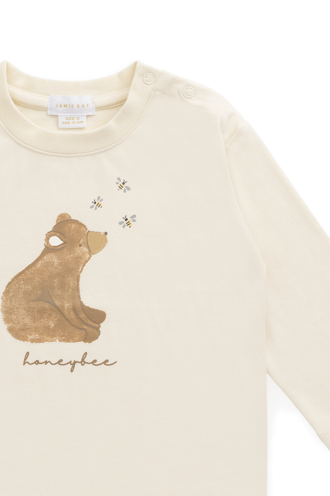 Organic Cotton Marshall Long Sleeve Top - Cloud Honeybee Bear Childrens Top from Jamie Kay USA