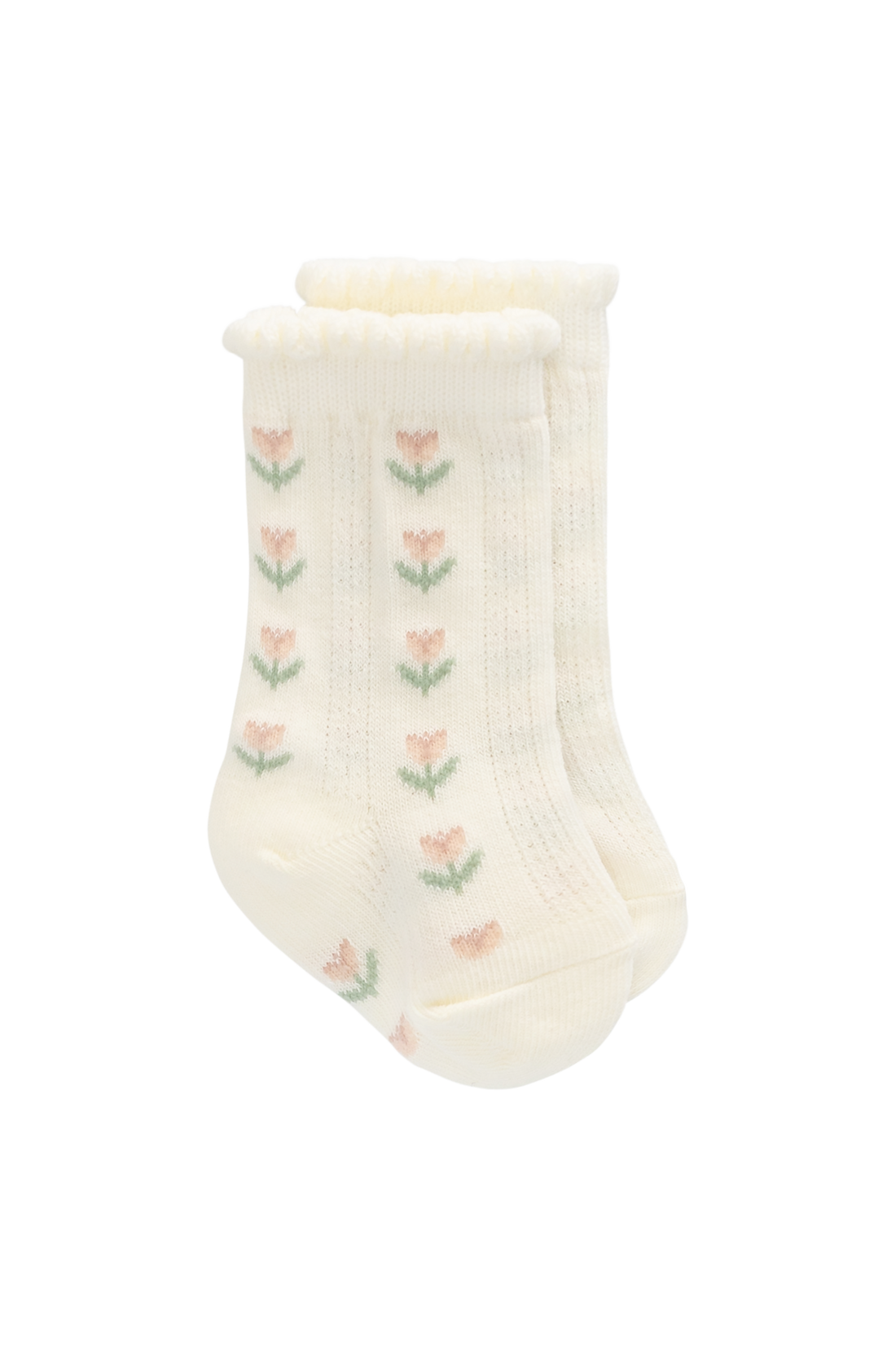 Ines Knee High Sock - Ines Floral Egret Childrens Sock from Jamie Kay USA
