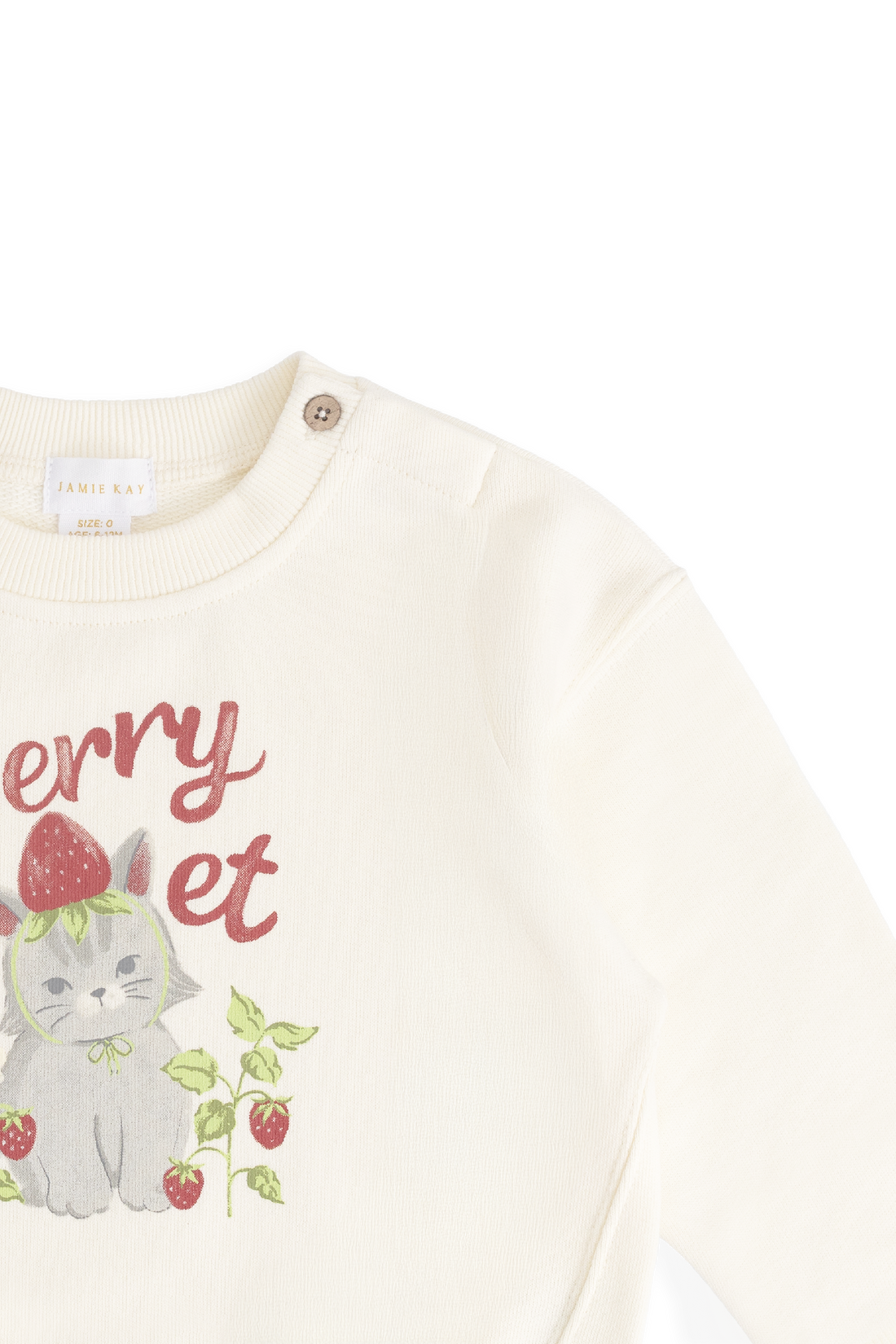 Organic Cotton Rhea Sweatshirt - Berry Cat Egret Childrens Sweatshirt from Jamie Kay USA