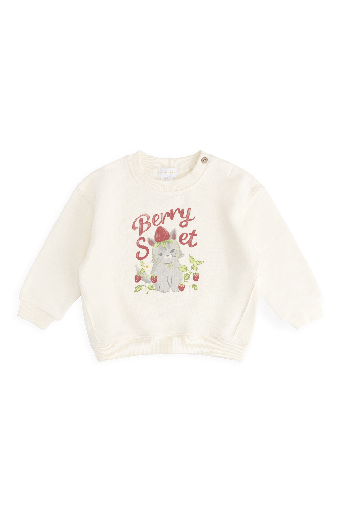 Organic Cotton Rhea Sweatshirt - Berry Cat Egret Childrens Sweatshirt from Jamie Kay USA