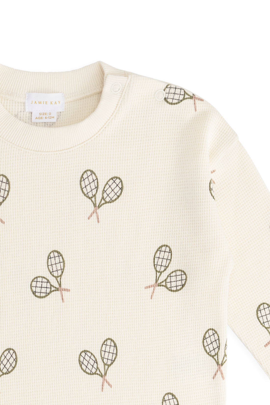 Organic Cotton Waffle Leith Long Sleeve Top - Racquet Tofu Childrens Top from Jamie Kay USA