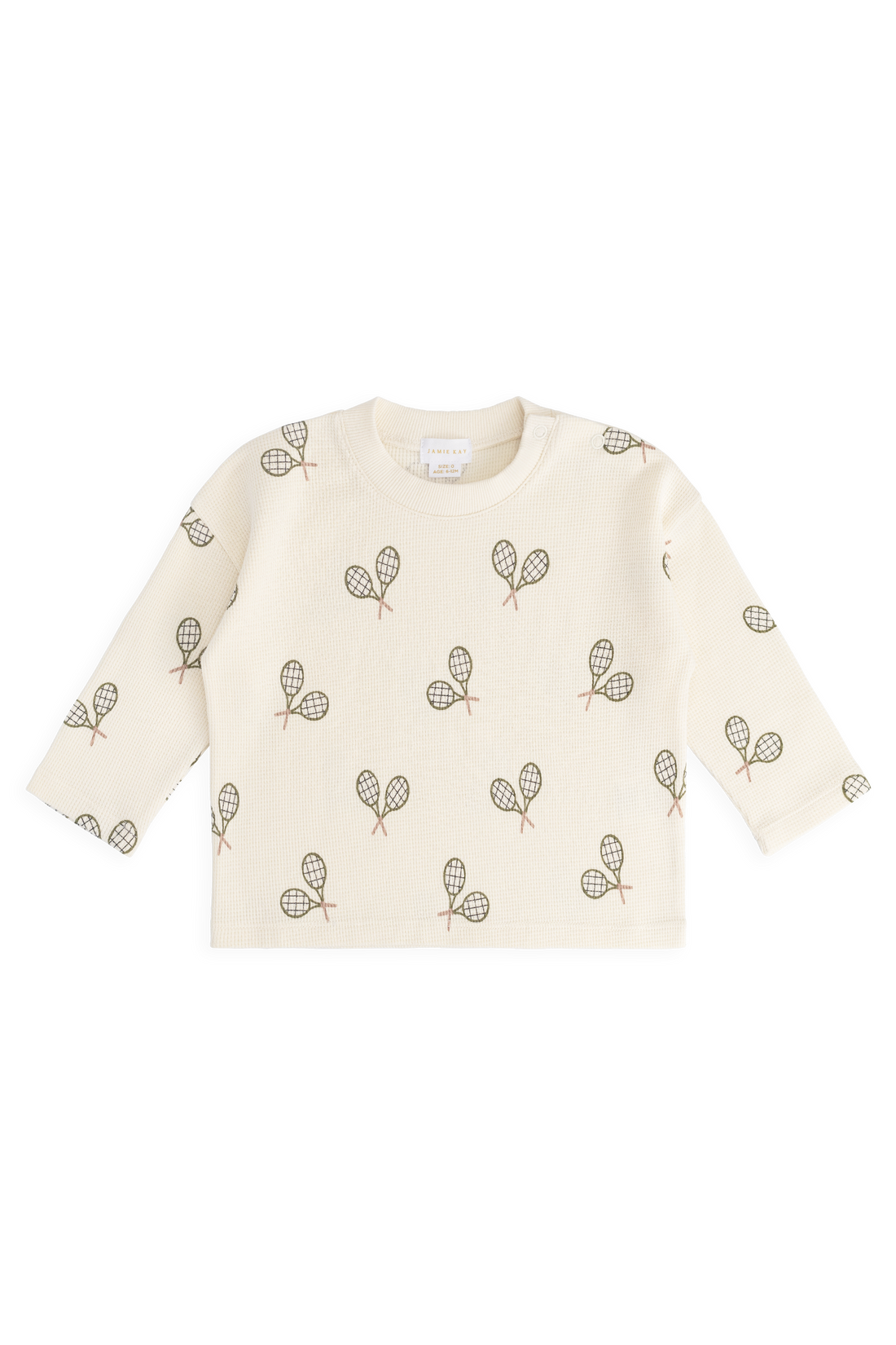 Organic Cotton Waffle Leith Long Sleeve Top - Racquet Tofu Childrens Top from Jamie Kay USA