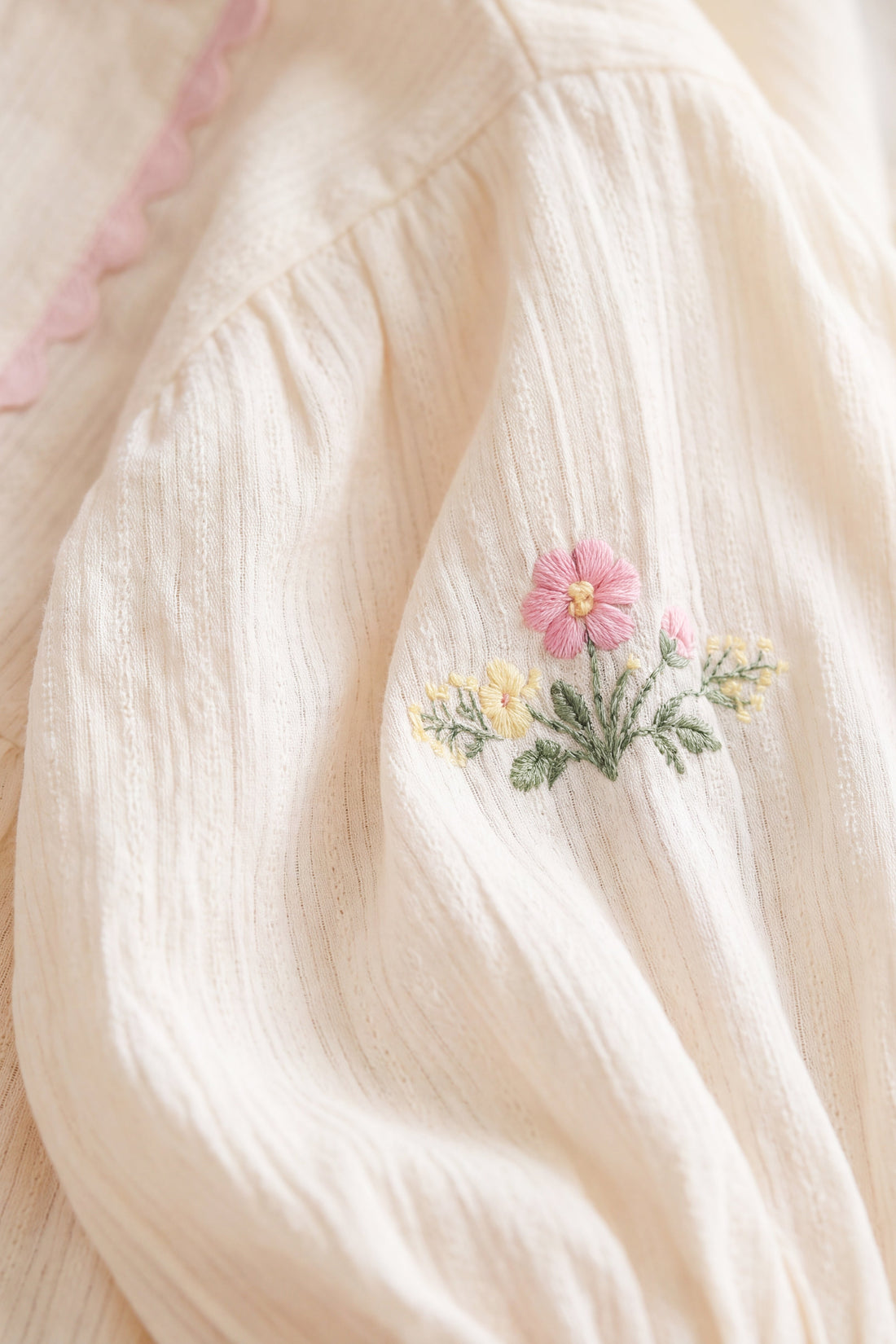Organic Cotton Whitley Top - Vanilla Embroidery Pink Childrens Top from Jamie Kay USA