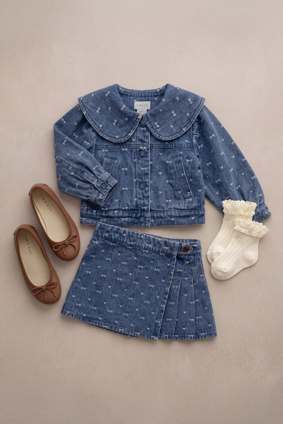 Beatrice Skirt - Amour Bows Denim Childrens Skirt from Jamie Kay USA