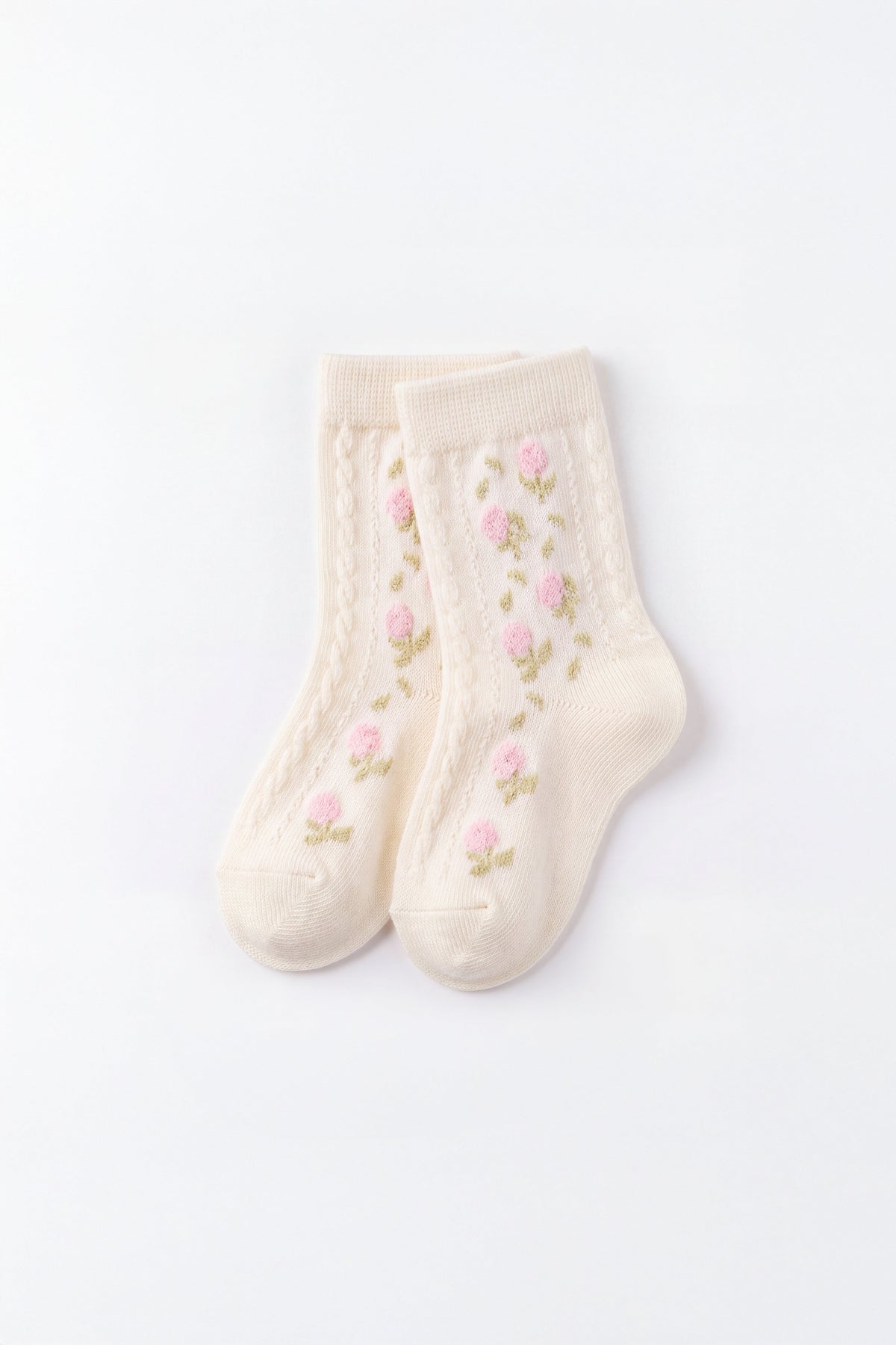 Amelia Knee High Sock - Amelia Flower Jacquard Parchment Childrens Socks from Jamie Kay USA