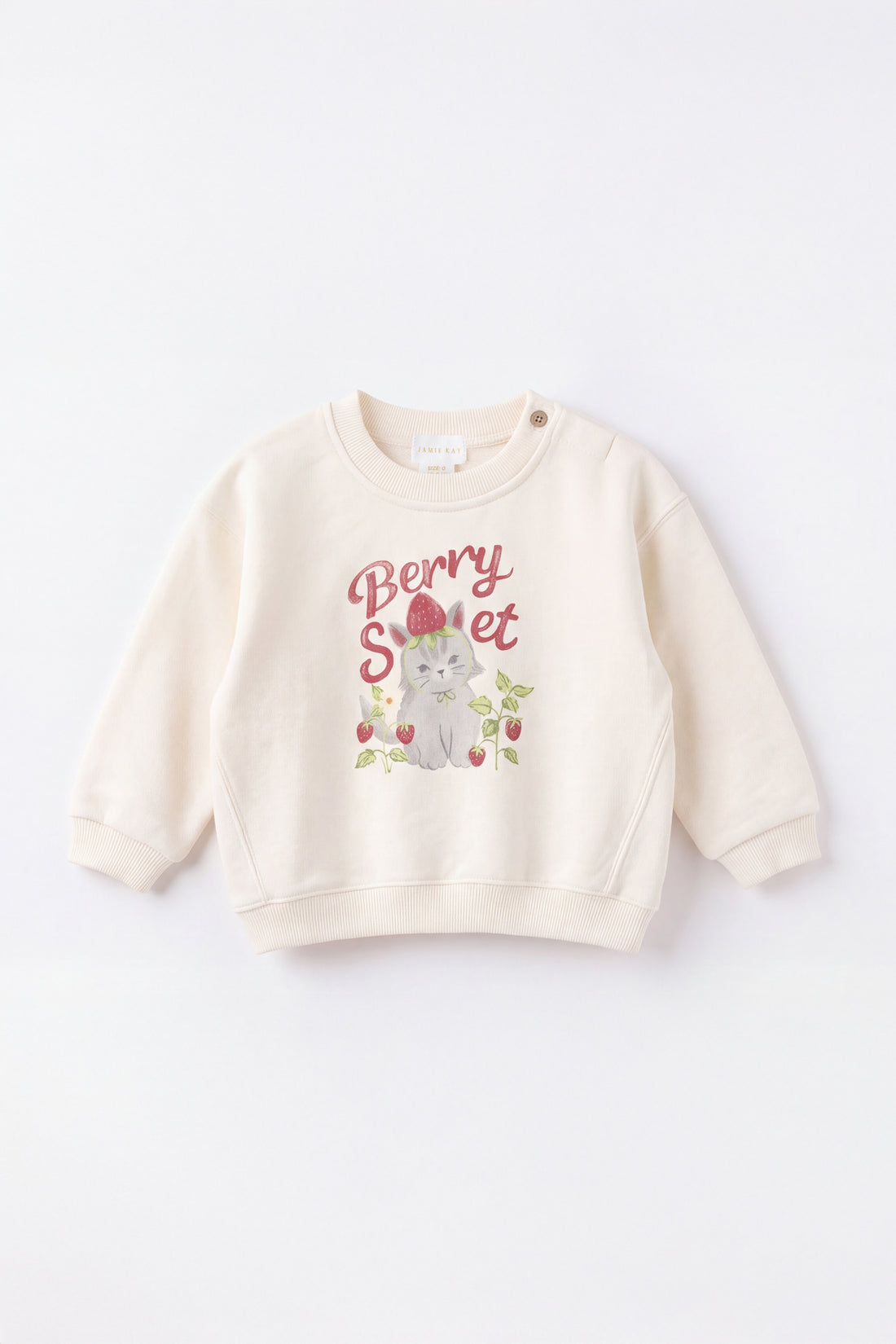 Organic Cotton Rhea Sweatshirt - Berry Cat Egret Childrens Sweatshirt from Jamie Kay USA