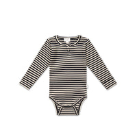 Organic Cotton Modal Long Sleeve Bodysuit - Narrow Stripe Constellation/Soft Clay Childrens Bodysuit from Jamie Kay USA