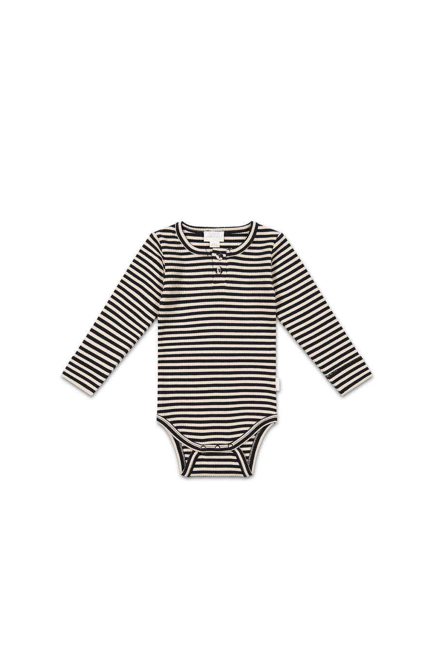 Organic Cotton Modal Long Sleeve Bodysuit - Narrow Stripe Constellation/Soft Clay Childrens Bodysuit from Jamie Kay USA