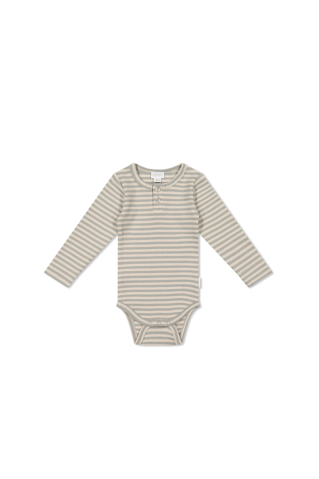 Organic Cotton Modal Long Sleeve Bodysuit - Narrow Stripe Willow/Soft Clay Childrens Bodysuit from Jamie Kay USA