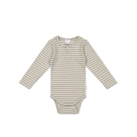 Organic Cotton Modal Long Sleeve Bodysuit - Narrow Stripe Willow/Soft Clay Childrens Bodysuit from Jamie Kay USA