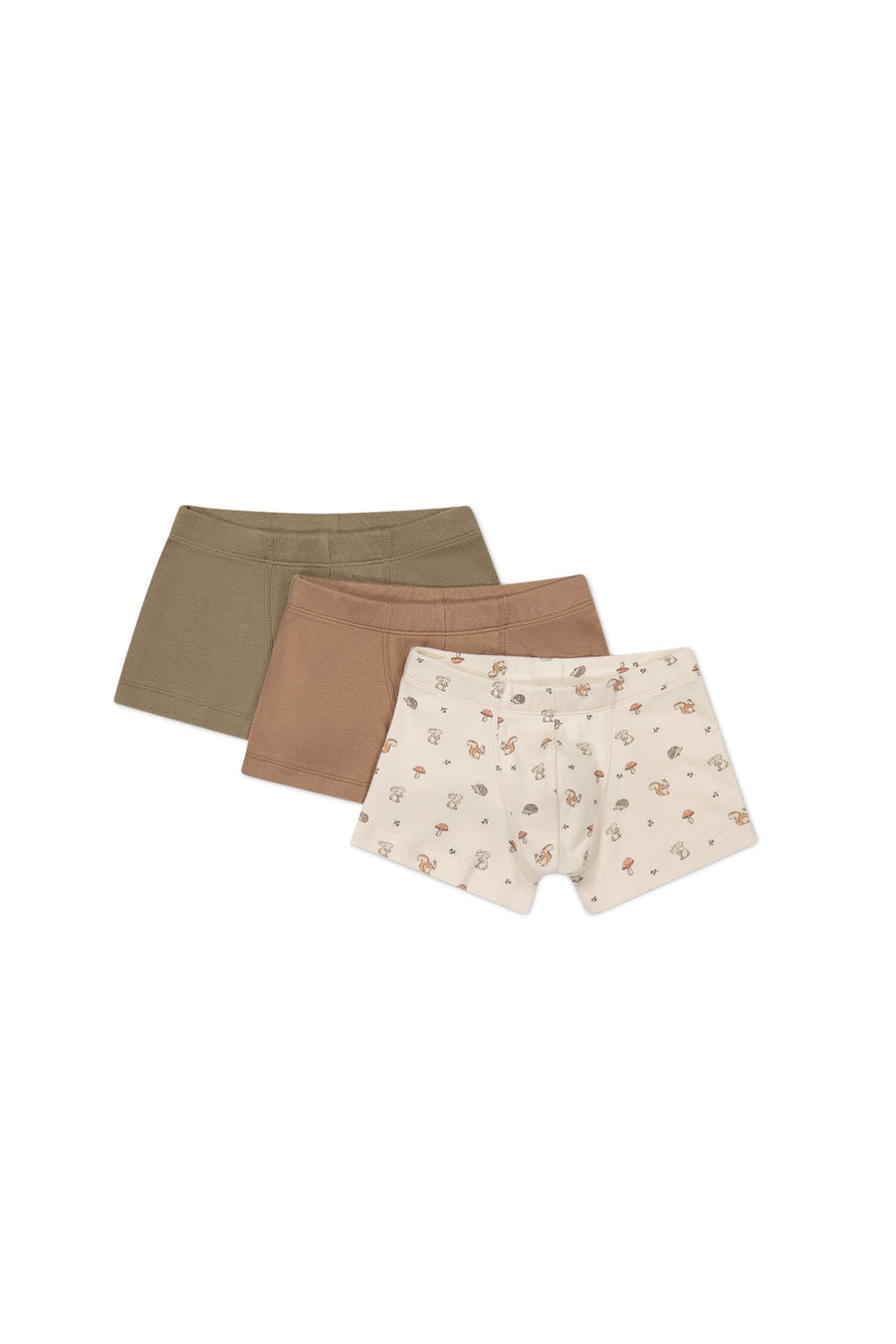 Organic Cotton 3pk Trunk - Spiced/Oak/Woodland Friends Childrens Underwear from Jamie Kay USA