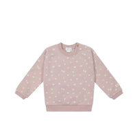 Organic Cotton Damien Sweatshirt - Simple Flowers Lilac Childrens Sweatshirting from Jamie Kay USA