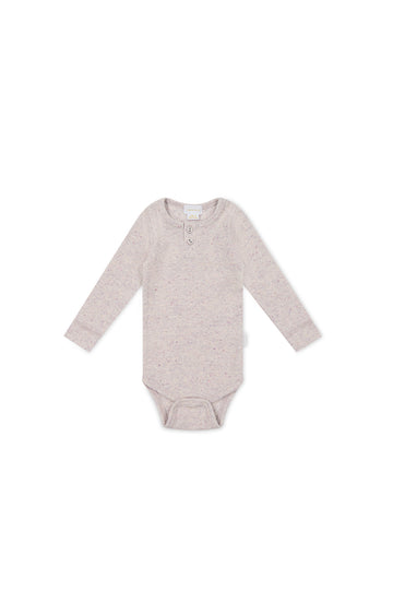 Organic Cotton Fine Rib Long Sleeve Bodysuit - Lavender Fleck Childrens Bodysuit from Jamie Kay USA