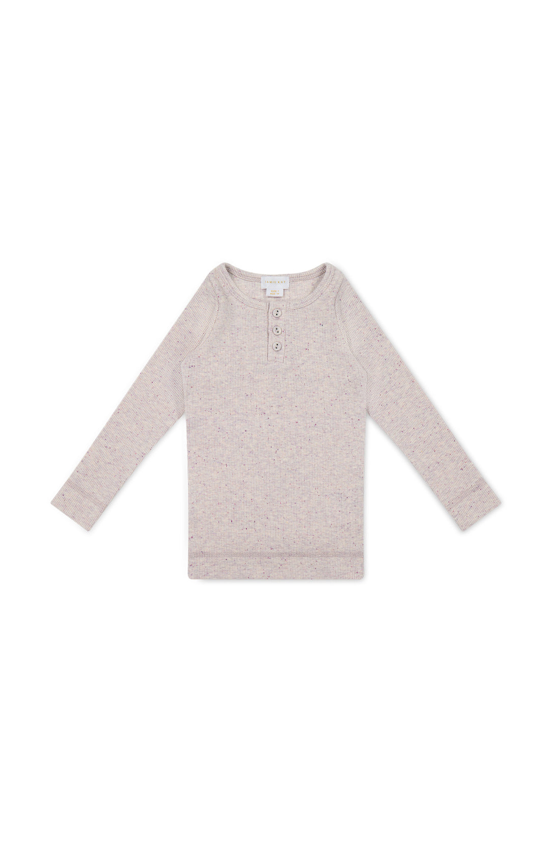 Organic Cotton Fine Rib Long Sleeve Henley - Lavender Fleck Childrens Top from Jamie Kay USA