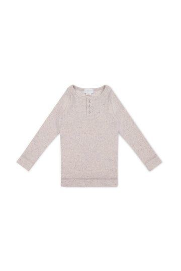 Organic Cotton Fine Rib Long Sleeve Henley - Lavender Fleck Childrens Top from Jamie Kay USA