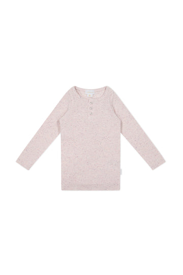 Organic Cotton Fine Rib Long Sleeve Henley - Tulip Fleck Childrens Top from Jamie Kay USA