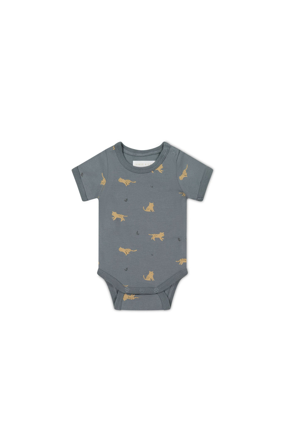 Organic Cotton Hudson Short Sleeve Bodysuit - Lenny Leopard Smoke Childrens Bodysuit from Jamie Kay USA