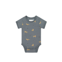 Organic Cotton Hudson Short Sleeve Bodysuit - Lenny Leopard Smoke Childrens Bodysuit from Jamie Kay USA