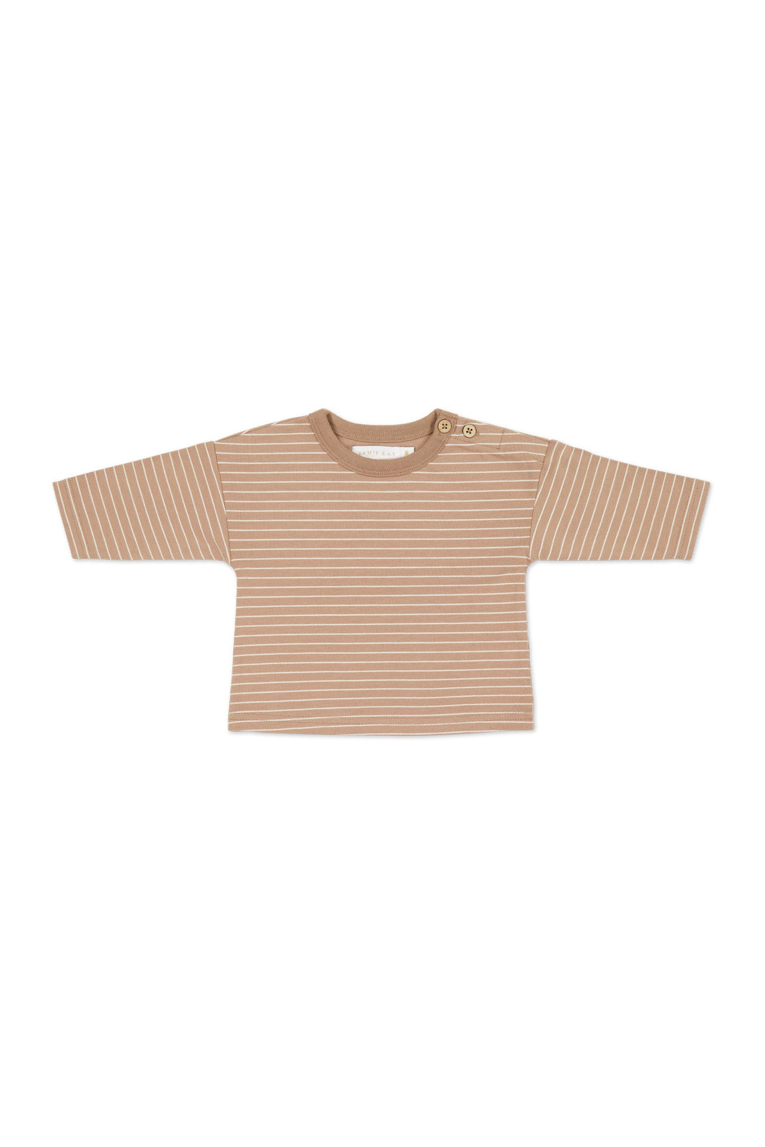 Organic Cotton Levi Long Sleeve Top - Daily Stripe Pale Terracotta/Buff Childrens Top from Jamie Kay USA