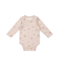 Organic Cotton Long Sleeve Bodysuit - Petite Fleur Soft Peony Childrens Bodysuit from Jamie Kay USA