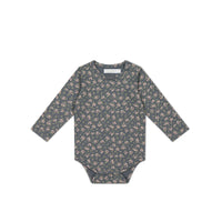 Organic Cotton Long Sleeve Bodysuit - Rosalie Floral Lava Childrens Bodysuit from Jamie Kay USA