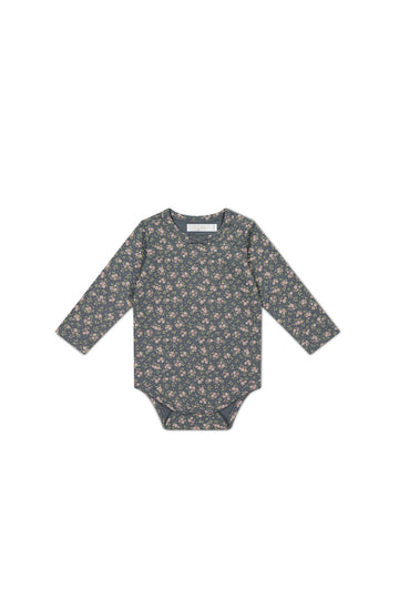 Organic Cotton Long Sleeve Bodysuit - Rosalie Floral Lava Childrens Bodysuit from Jamie Kay USA