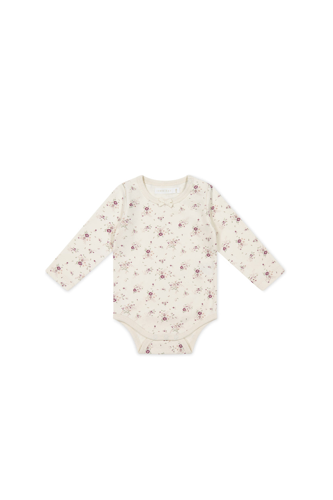 Organic Cotton Long Sleeve Bodysuit - Sweet William Floral Natural Childrens Bodysuit from Jamie Kay USA